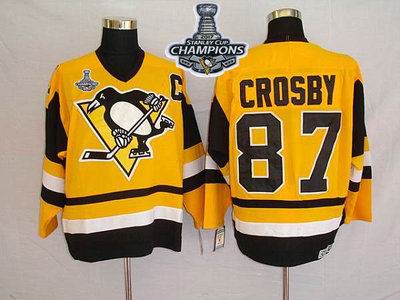 Mitchell Ness Penguins #87 Sidney Crosby Yellow 2017 Stanley Cup Finals Champions Stitched NHL Jersey