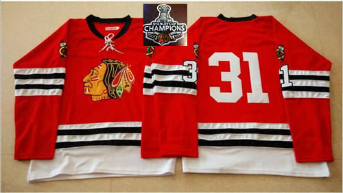 Mitchell And Ness 1960-61 Chicago Blackhawks Jerseys 31 Red No Name 2015 Stanley Cup Champions NHL Jersey