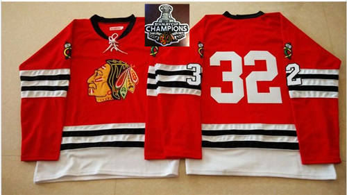 Mitchell And Ness 1960-61 Chicago Blackhawks Jerseys 32 Red No Name 2015 Stanley Cup Champions NHL Jersey