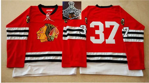 Mitchell And Ness 1960-61 Chicago Blackhawks Jerseys 37 Red No Name 2015 Stanley Cup Champions NHL Jersey