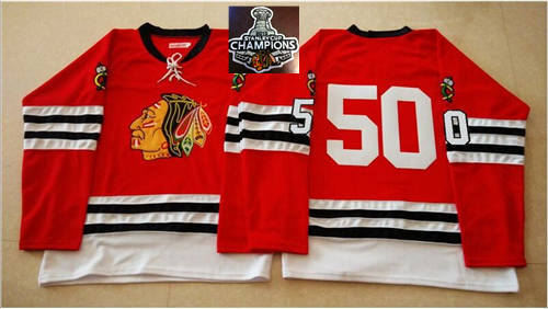 Mitchell And Ness 1960-61 Chicago Blackhawks Jerseys 50 Red No Name 2015 Stanley Cup Champions NHL Jersey