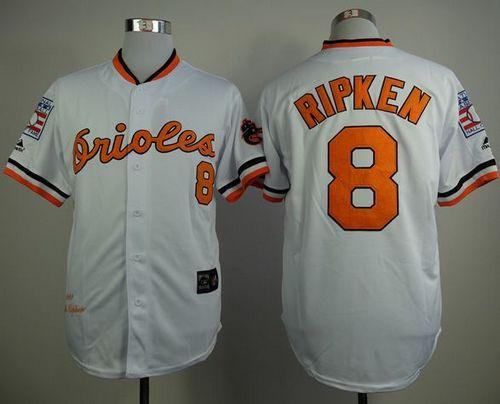 Mitchell And Ness 1970 Baltimore Orioles 8 Cal Ripken White Throwback Baseball jersey