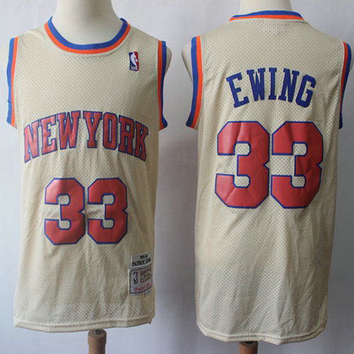 Mitchell And Ness Knicks #33 Patrick Ewing Cream Throwback Stitched NBA Jersey