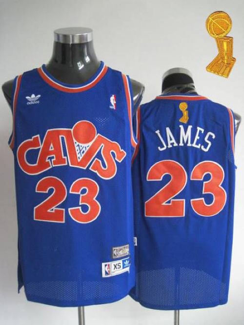 Mitchell and Ness Cleveland Cavaliers 23 LeBron James Blue CAVS The Champions Patch NBA Jersey