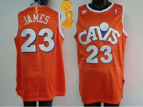 Mitchell and Ness Cleveland Cavaliers 23 LeBron James Orange CAVS The Champions Patch NBA Jersey