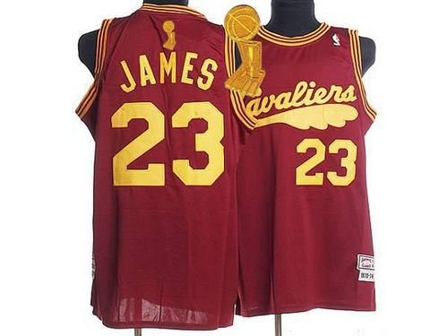Mitchell and Ness Cleveland Cavaliers 23 LeBron James Red Throwback The Champions Patch NBA Jersey