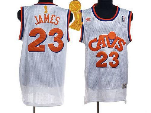Mitchell and Ness Cleveland Cavaliers 23 LeBron James White CAVS The Champions Patch NBA Jersey