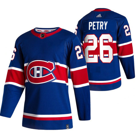 Montreal Canadiens #26 Jeff Petry Blue Men's Adidas 2020-21 Reverse Retro Alternate NHL Jersey