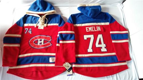 Montreal Canadiens 74 Alexei Emelin Red Sawyer Hooded Sweatshirt Stitched NHL Jersey