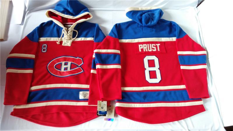 Montreal Canadiens 8 Brandon Prust Red Sawyer Hooded Sweatshirt Stitched NHL Jersey