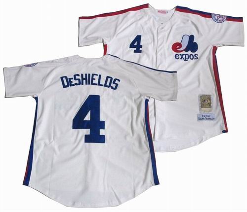 Montreal Expos #4 Delino DeShields Throwback cream jerseys