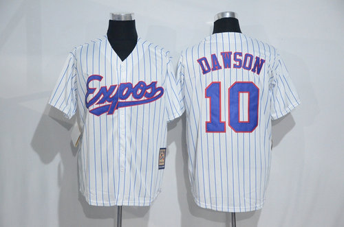Montreal Expos 10 Andre Dawson White Strip Throwback Mitchell And Ness Baseball Jersey