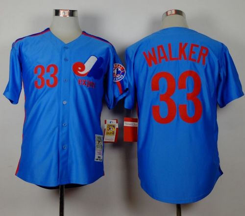 Montreal Expos 33 Larry Walker Blue Throwback Baseball Mitchell and Ness Jersey