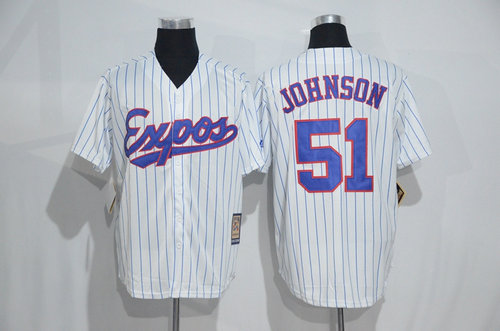 Montreal Expos 51 Randy Johnson White Strip Throwback Mitchell And Ness Baseball Jersey