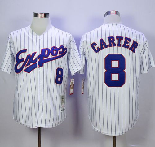 Montreal Expos 8 Gary Carter White(Black Strip) Throwback Mitchell And Ness 1982 MLB Jersey