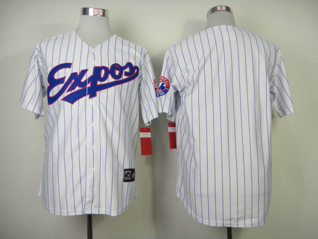 Montreal Expos Blank White with blue Pinstripe Throwback Jersey