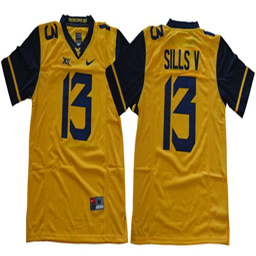 Mountaineers #13 David Sills V Gold Limited Stitched NCAA Jersey - 副本