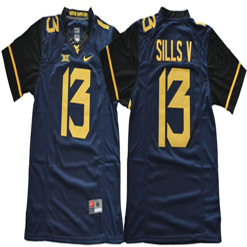 Mountaineers #13 David Sills V Navy Blue Limited Stitched NCAA Jersey