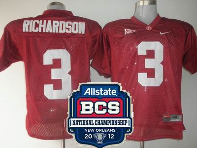 NCAA 2012 BCS National Championship PATCH Alabama Crimson Tide Richardson 3 Jersey Red