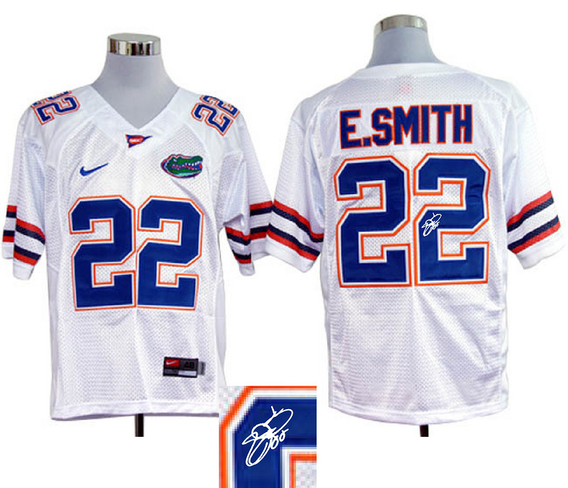 NCAA Florida Gators #22 E SMITH football white signature jerseys