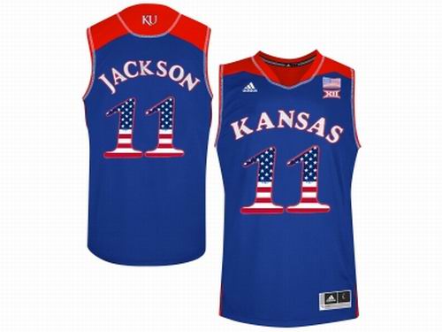 NCAA Kansas Jayhawks #11 Josh Jackson Blue 2016 US Flag Fashion College Basketball Jersey
