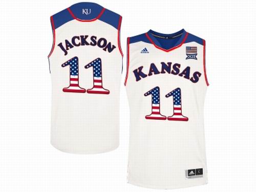 NCAA Kansas Jayhawks #11 Josh Jackson white 2016 US Flag Fashion College Basketball Jersey 