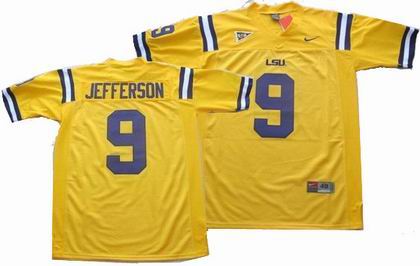 NCAA LSU Tigers 9# jefferson yellow jerseys