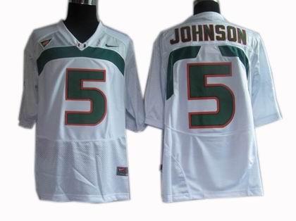 NCAA Miami Hurricanes #5 JOHNSON Football Jerseys White