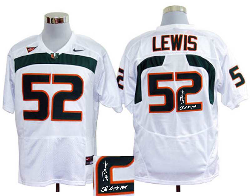 NCAA Miami Hurricanes 52# Ray Lewis White signature jerseys