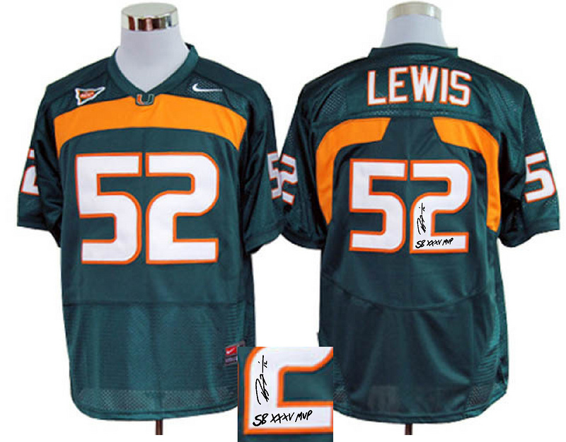 NCAA Miami Hurricanes 52# Ray Lewis green signature jerseys