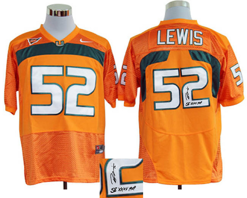 NCAA Miami Hurricanes 52# Ray Lewis orange signature jerseys