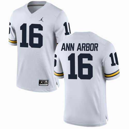 NCAA Michigan Wolverines #16 Ann Arbor White Brand Jordan Jersey