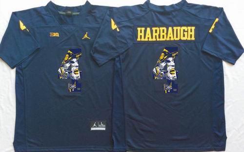 NCAA Michigan Wolverines #4 Jim Harbaugh navy blue fashion jerseys