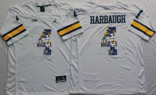 NCAA Michigan Wolverines #4 Jim Harbaugh white fashion jerseys