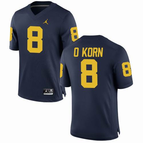 NCAA Michigan Wolverines #8 John O'Korn Navy Blue jerseys