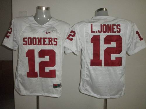 NCAA Oklahoma Sooners 12# Landy Jones White jerseys