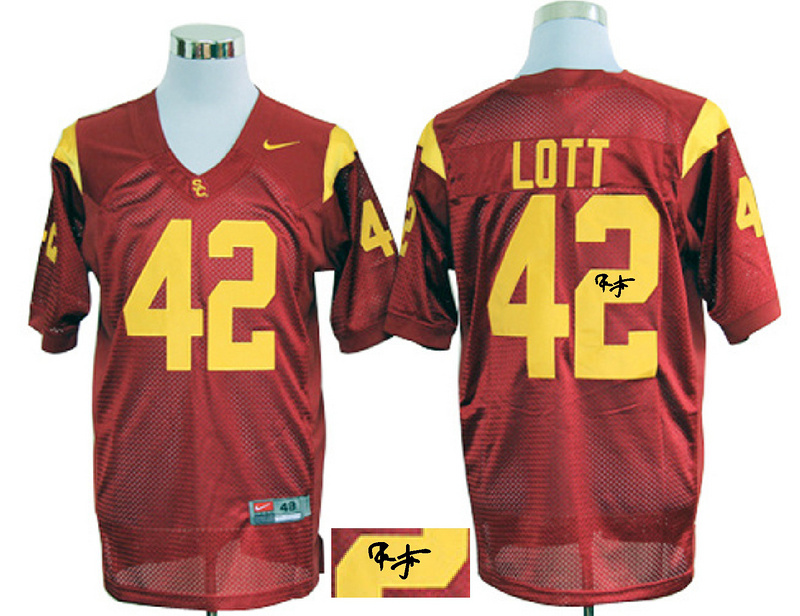 NCAA USC Trojans #42 Ronnie Lott Red Football signature jerseys