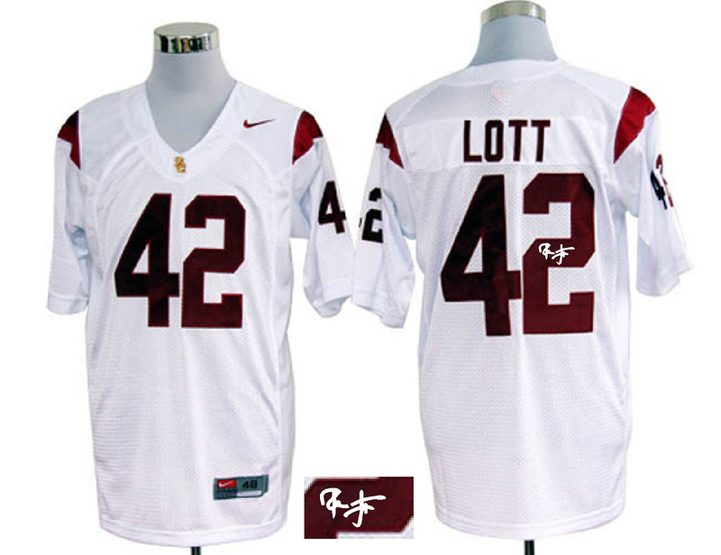 NCAA USC Trojans #42 Ronnie Lott white Football signature jerseys