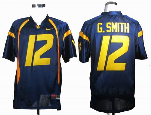 NCAA West Virginia Mountaineers Geno Smith 12 Blue College Football Jersey