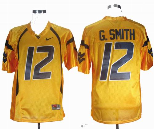 NCAA West Virginia Mountaineers Geno Smith 12 Gold College Football Jersey