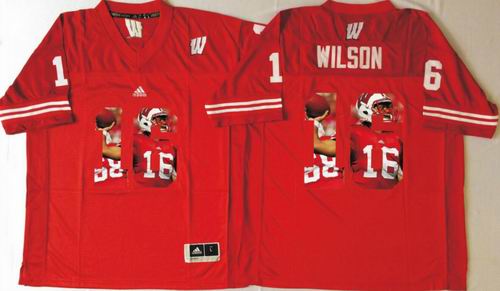 NCAA Wisconsin Badgers #16 Russell Wilson red fashion jerseys