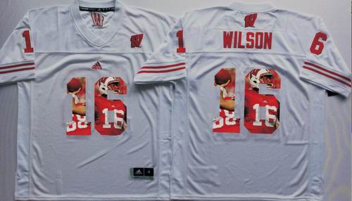 NCAA Wisconsin Badgers #16 Russell Wilson white fashion jerseys
