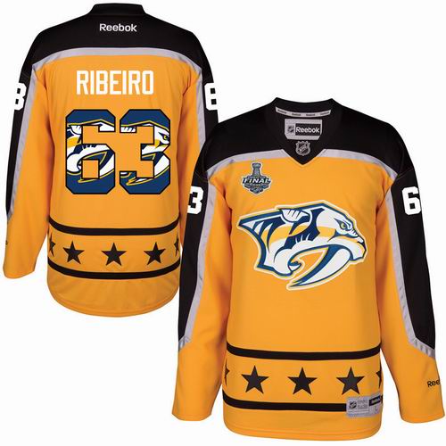 Nashville Predators #63 Mike Ribeiro Yellow 2017 Stanley Cup Team Logo Fashion Stitched NHL Jersey