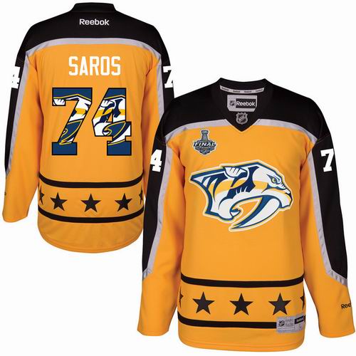 Nashville Predators #74 Juuse Saros Yellow 2017 Stanley Cup Team Logo Fashion Stitched NHL Jersey