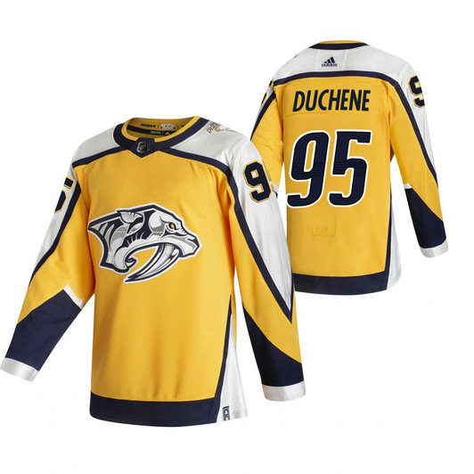 Nashville Predators #95 Matt Duchene Yellow Men's Adidas 2020-21 Reverse Retro Alternate NHL Jersey