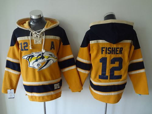 Nashville Predators 12 Mike Fisher Yellow Sawyer Hooded Sweatshirt NHL Jersey