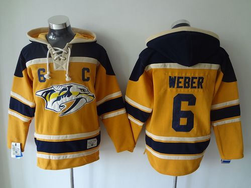 Nashville Predators 6 Shea Weber Yellow Sawyer Hooded Sweatshirt NHL Jersey