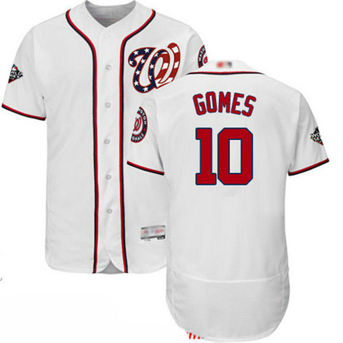 Nationals #10 Yan Gomes White Flexbase Authentic Collection 2019 World Series Bound Stitched Baseball Jersey