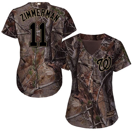 Nationals #11 Ryan Zimmerman Camo Realtree Collection Cool Base Women's Stitched Baseball Jersey