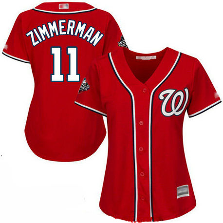 Nationals #11 Ryan Zimmerman Red Alternate 2019 World Series Bound Women's Stitched Baseball Jersey
